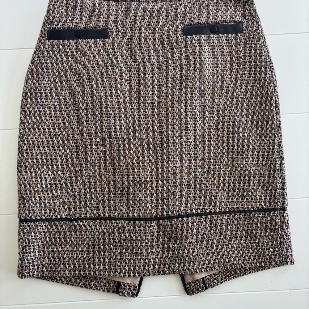 Club Monaco Brown Tweed Pencil Skirt with Black Trim